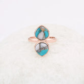 Pink Opal Ring - Solid Silver - Rose Gold Plated Ring - 9mm Double Heart Ring - Man Made Jewelry - Gift For Fiancée - Jewelry For Sale